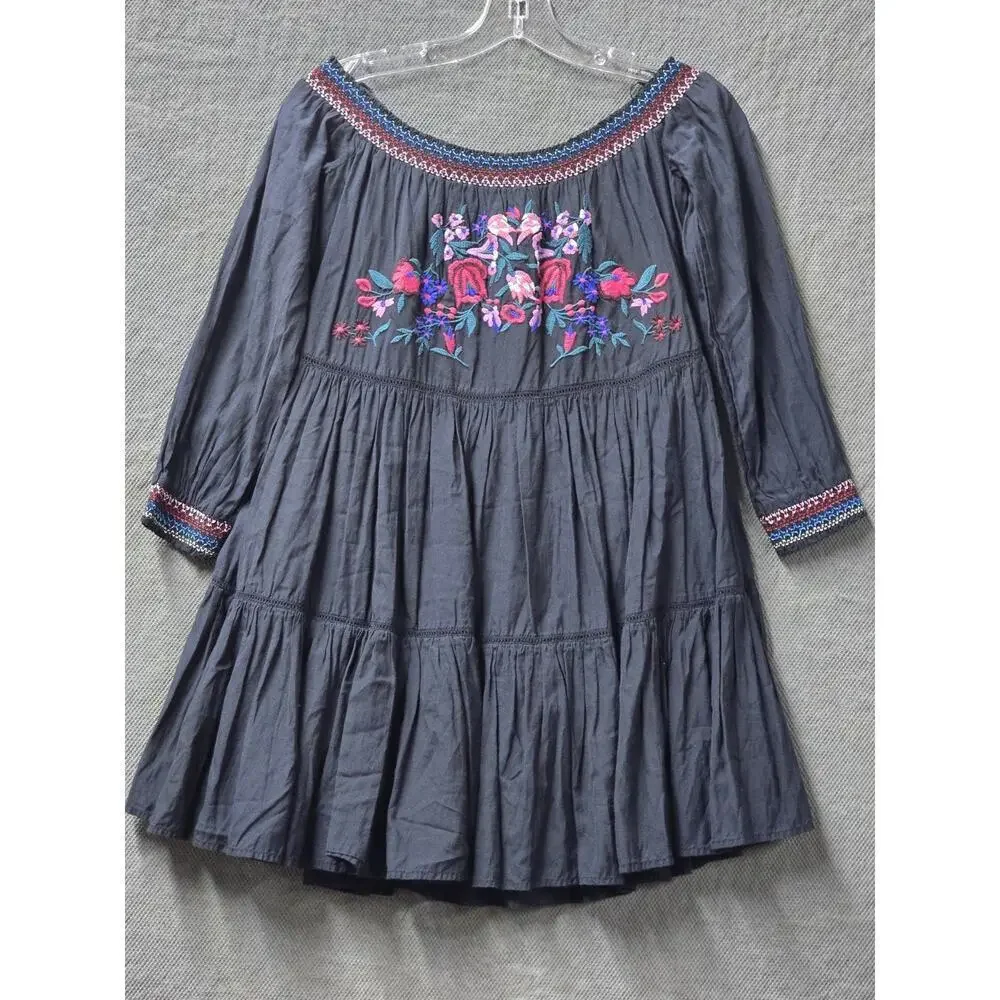 Free People Sunbeams Dress Womens Small A-Line Floral Off Shoulder Mini Cottage - Picture 3 of 8